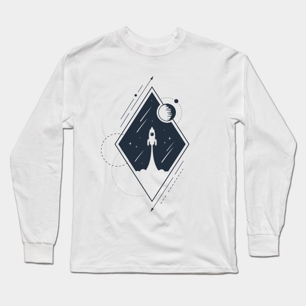 Rocket In Space. Double Exposure. Geometric Style Long Sleeve T-Shirt by SlothAstronaut